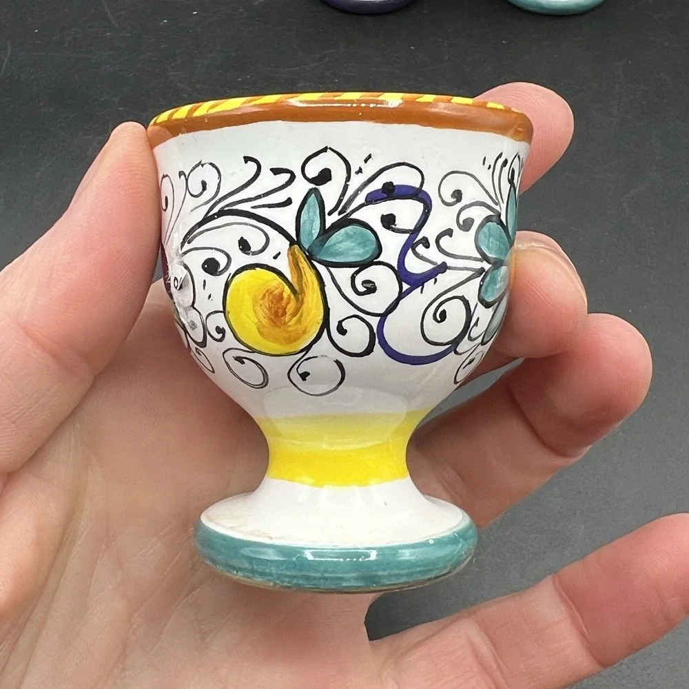 Raffaellesco Hand Painted Egg Cups Italy Deruta Dipinto A Nano Ceramic Set of 3